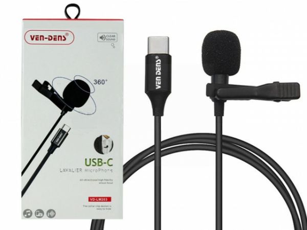 Ven-Dens 360° USB-C Lavalier Microphone with All-Directional High Fidelity Wheat Head - 1.5m