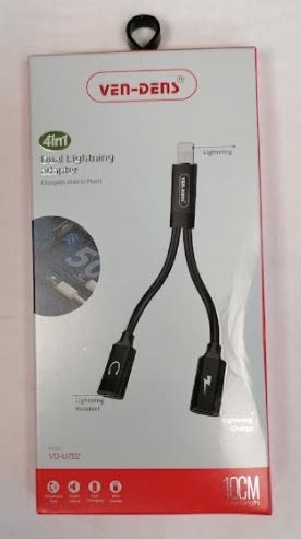 Ven-Dens 2-in-1 Dual Lightening Charge & Music Adapter - 10cm