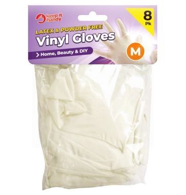 Keep it Handy Latex Free Vinyl Gloves - Size: Medium - Clear - Pack of 8