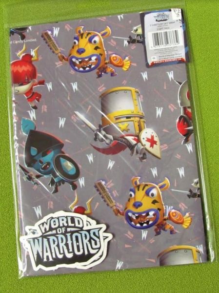 World of Warriors Gift Wrapping Papers & Tags - Pack of 2 - 50cm X 69.5cm - Price Marked £1 