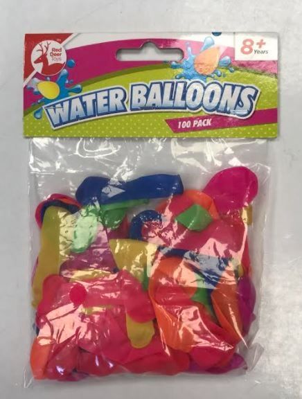 Red Deer Toys Water Balloons - Assorted Colours - Pack of 100 - 16 x 12cm