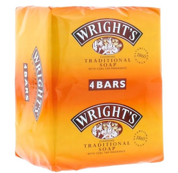 Wrights Traditional Bar of Soap with Coal Tar Fragrance - Pack of 4 x 125g