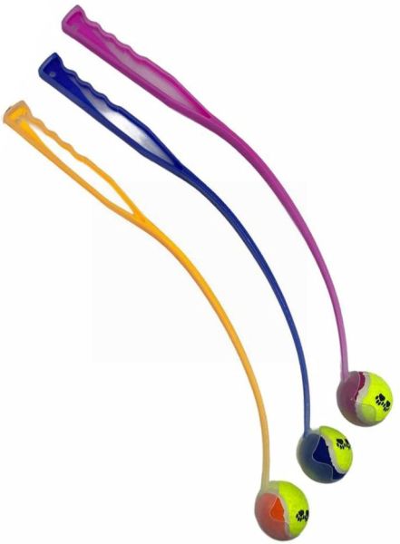 Pet Touch 2 Tone Doggy Ball Launcher & Ball Set - Assorted Colours - 49 x 9cm