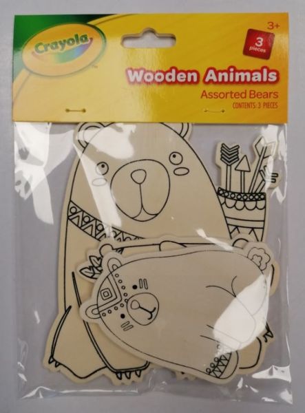 Crayola Wooden Animals - Bear - Assorted Size & Shapes - Pack of 3