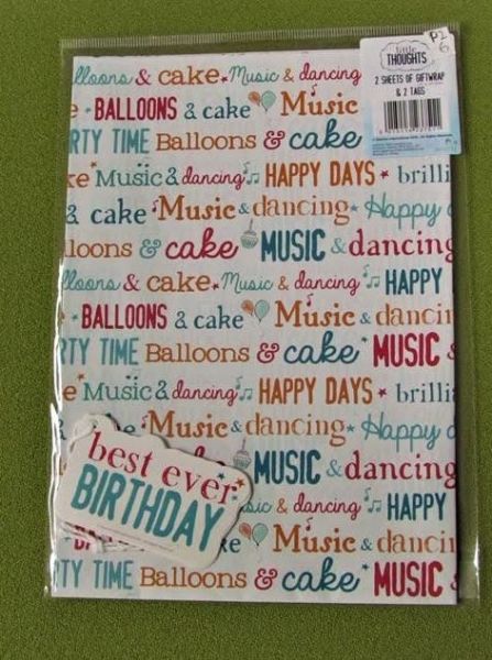 Little Thoughts Best Ever Birthday Gift Wrapping Papers & Tags - Pack of 2 - 50cm X 69.5cm 