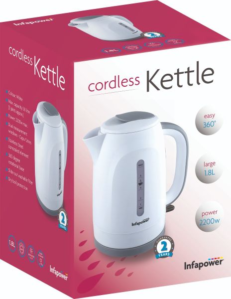 Infapower Large Cordless Kettle - White - 2200W - 1.8L