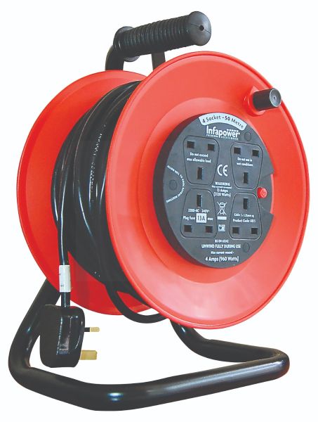 Infapower 4 Way 50 Metre Extension Reel - 13A