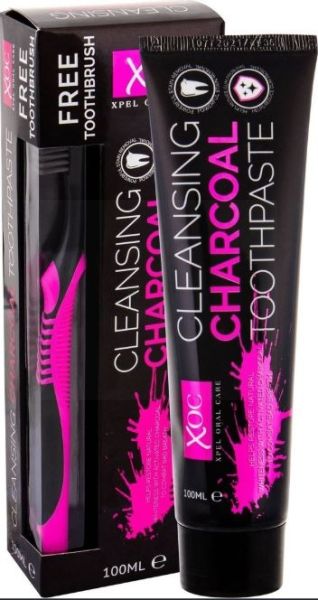 Xoc Xpel Oral Care Cleansing Charcoal Toothpaste with Free Toothbrush - 100Ml