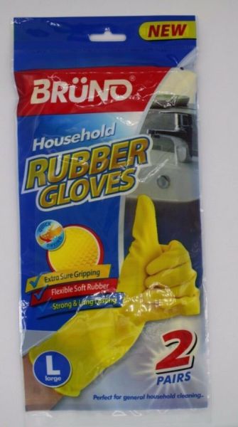 Bruno Quick Drying Household Rubber Gloves - Yellow - Pack of 2 Pairs - Large