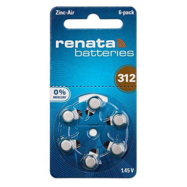 Renata ZA312 Hearing Aid Batteries - Pack of 6