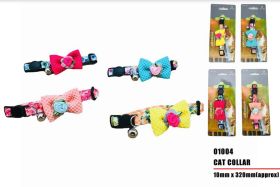 Knitted Bow Cat Collar - 1cm x 32cm Approx - Colours May Vary