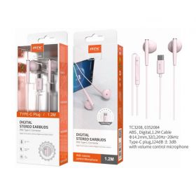 MTK Type-C Digital Stereo Earbuds With Microphone - 1.2m - Pink