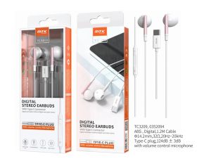 MTK Type-C Digital Stereo Earbuds With Microphone - 1.2m - White + Pink