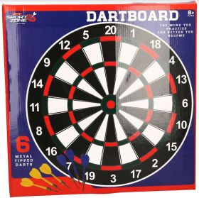 Sport Zone Dartboard with 6 Metal Tipped Darts - 38.5 x 38.5 x 2cm