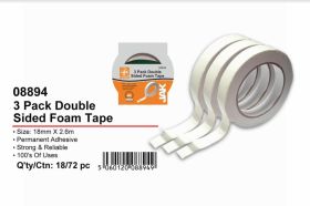 JAK Permanent Adhesive Double Sided Foam Tape - 1.8cm x 2.6m - Pack of 3