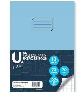 U Learn A4 Squared Exercise Book with 5mm Squares - 70 GSM - 72 Pages