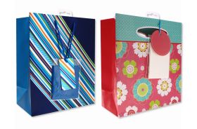 GIFT BAGS – ASSORTED PACK OF 6 BLUE & 6 FLORAL PINK
