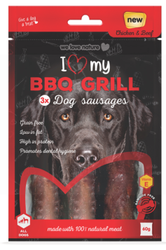 I Love My Pet - BBQ Grill Dog Sausages - Chicken & Beef - 60G - Pack of 3