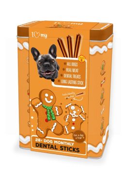 I Love My Pet - Square Tin Dog Monthly Dental Sticks - 280G - Pack of 28