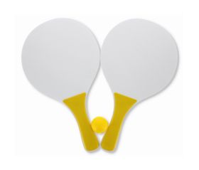 YELLOW BEACH TENNIS 3PC WOODEN BAT AND BALL
