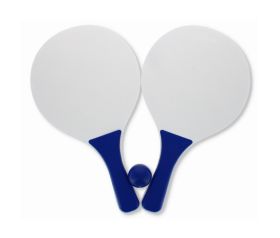WOODEN BEACH TENNIS SET: 3PC BAT & BALL BLUE