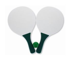 GREEN BEACH TENNIS SET: WOOD BAT & BALL 3 PIECE