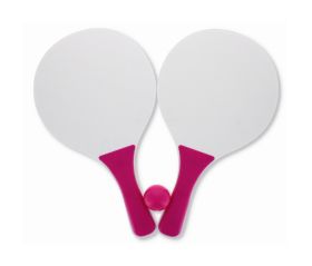 PINK BEACH TENNIS 3PC WOODEN BAT AND BALL