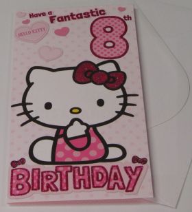 HELLO KITTY GLITTERY AGE 8 BIRTHDAY CARD