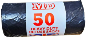 MD 50 Heavy Duty Refuse Sacks - Pack of 50 - 21 Micron - 83cm x 70cm