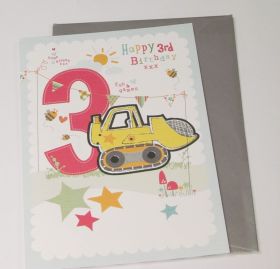 PINK BROCCOLI BIRTHDAY CARD AGE 3