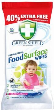 Green Shield Anti-Bacterial Food Surface Wipes - Pack of 70