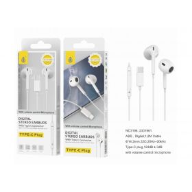 MTK Type-C Digital Stereo Earbuds With Microphone - 1.2m - White