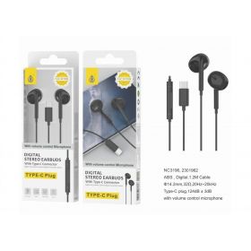 MTK Type-C Digital Stereo Earbuds With Microphone - 1.2m - Black