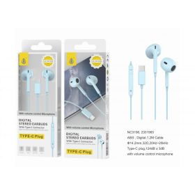 MTK Type-C Digital Stereo Earbuds With Microphone - 1.2m - Baby Blue