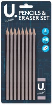 Pencils & Eraser Set - 9 Piece