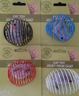CAT TOY ROLLING RETRACTABLE CAGE RAT - ASSORTED COLOURS