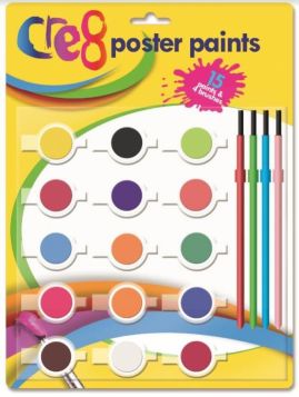 Cre8 15 Poster Paints & 4 Brushes Set