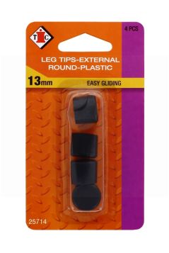 CHAIR LEG TIPS EXTERNAL ROUND PLASTIC-EASY GLIDING BLACK- 13MM 4 PIECES