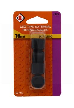 CHAIR LEG TIPS EXTERNAL- PLASTIC-EASY GLIDING BLACK- TIC-16MM-4-PIECES