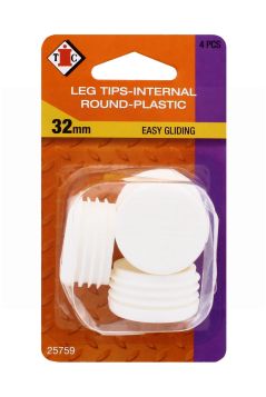 CHAIR TIPS INTERNAL ROUND PLASTIC WHITE 32MM