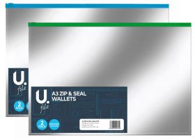 Large Zip & Seal Wallets - Pack of 2 - Approx 38cm x 29cm - Assorted Colours
