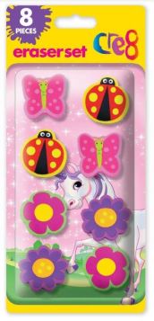 Cre8 Eraser Set for Girls - Assorted Designs - Pack of 8