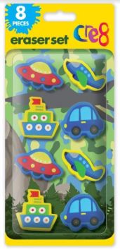 Cre8 Eraser Set for Boys - Assorted Designs - Pack of 8