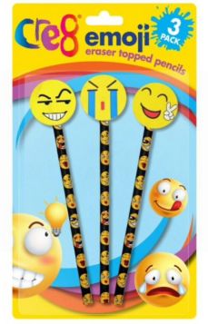 Cre8 Emoji Eraser Topped Pencils Set - Pack of 3 