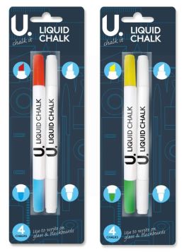 Liquid Chalk Pens - Pack Of 2 Double Sided Pens - 4 Chalks