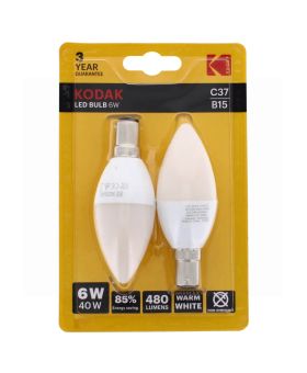 KODAK LED BULB CANDLE B15 BAYONET 6W WARM WHITE PAKC OF 2