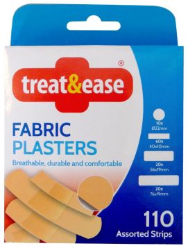 Treat & Ease Fabric Plasters - Assorted Strips - Pack Of 110 - Exp: 03/24