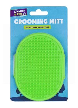 Cooper & Pals Pet Grooming Mitt with Adjustable Hand Strap - Green - 12.5 x 9.5cm