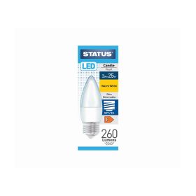 Status LED Candle Bulb - E27 Pearl - 3W=25W - Warm White