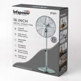 Infapower 16" Oscillating Metal Stand Fan With Round Base
